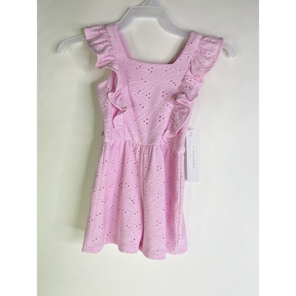 Tahari Girl Pink Eyelet Sleeveless One Piece Jumper Romper Girls Size 18 Months - Picture 1 of 9